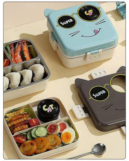 Fun & Cute Cartoon Bento Lunch Box for Kids 🦕🐱🐘 – 1100ml Capacity